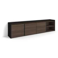 Mueble Tv, Televisión, Muebles De Salón, Almacenaje, 207x50x35 Cm, Para Tv Hasta 80", Con Almacenamiento, Estilo Moderno, Roble Oscuro Y Negro