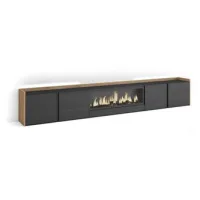 Mueble Tv, Televisión, Muebles De Salón, Almacenaje, 315x50x35 Cm, Para Tv Hasta 80", Chimenea Eléctrica Xxl, Led, Estilo Moderno, Negro Y Roble
