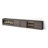 Mueble Tv, Televisión, Muebles De Salón, Almacenaje, 315x50x35 Cm, Para Tv Hasta 80", Chimenea Eléctrica Xxl, Led, Estilo Moderno, Roble Oscuro Y Negro