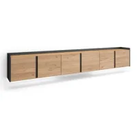 Mueble Tv, Televisión, Muebles De Salón, Almacenaje, 309x50x35 Cm, Para Tv Hasta 80", Colgado, Suspendido, Led, Estilo Moderno, Roble Y Negro