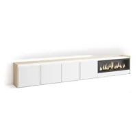 Mueble Tv, Televisión, Muebles De Salón, Almacenaje, 315x50x35 Cm, Para Tv Hasta 80", Chimenea Eléctrica Xxl, Led, Estilo Moderno, Blanco Y Roble Soft