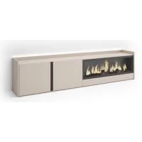 Mueble Tv, Televisión, Muebles De Salón, Almacenaje, 212x50x35 Cm, Para Tv Hasta 80", Chimenea Eléctrica Xxl, Led, Estilo Moderno, Beige