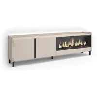 Mueble Tv, Televisión, Muebles De Salón, Almacenaje, 212x61x35 Cm, Para Tv Hasta 80", Chimenea Eléctrica Xxl, Diseño Industrial, Led, Estilo Moderno, Beige