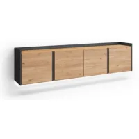 Mueble Tv, Televisión, Muebles De Salón, Almacenaje, 207x50x35 Cm, Para Tv Hasta 80", Colgado, Suspendido, Led, Estilo Moderno, Roble Y Negro