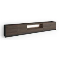 Mueble Tv, Televisión, Muebles De Salón, Almacenaje, 310x50x37 Cm, Para Tv Hasta 80", Led, Estilo Moderno, Roble Oscuro Y Negro
