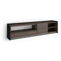 Mueble Tv, Televisión, Muebles De Salón, Almacenaje, 207x50x37 Cm, Para Tv Hasta 80", Led, Estilo Moderno, Roble Oscuro Y Negro