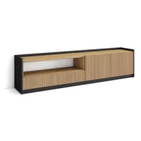 Mueble Tv, Televisión, Muebles De Salón, Almacenaje, 207x50x37 Cm, Para Tv Hasta 80", Con Almacenamiento, Estilo Moderno, Roble Y Negro