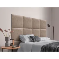 Dhome Cabecero Tapizado Para Camas De 135cm Compuesto De Paneles Autoadhesivos Intercambiables De Lana Ecológica Cama Lujo Dormitorio Acolchado (marrón, 135cm)