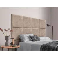 Dhome Cabecero Tapizado Para Camas De 135cm Compuesto De Paneles Autoadhesivos Intercambiables De Lana Ecológica Cama Lujo Dormitorio Acolchado (marrón Claro, 135cm)