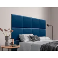 Dhome Cabecero Tapizado Para Camas De 190cm Compuesto De Paneles Autoadhesivos Intercambiables De Terciopelo Premium Cama Lujo Dormitorio Acolchado (azul, 190cm)