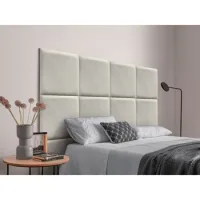 Dhome Cabecero Tapizado Para Camas De 140cm Compuesto De Paneles Autoadhesivos Intercambiables De Terciopelo Premium Cama Lujo Dormitorio Acolchado (beige, 140cm)