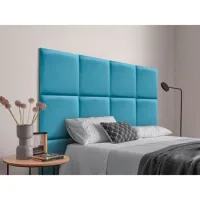 Dhome Cabecero Tapizado Para Camas De 120cm Compuesto De Paneles Autoadhesivos Intercambiables De Terciopelo Premium Cama Lujo Dormitorio Acolchado (celeste, 120cm)