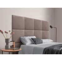 Dhome Cabecero Tapizado Para Camas De 140cm Compuesto De Paneles Autoadhesivos Intercambiables De Terciopelo Premium Cama Lujo Dormitorio Acolchado (marrón, 140cm)