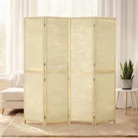 Biombo interior plegable de bambú y ratán, 180 x 180 cm, 4 paneles para separar y vestir una estancia