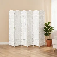 Biombo blanco plegable de madera y polipropileno, separador de espacios para salón, dormitorio y oficina, 240x170 cm
