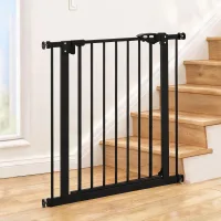 Barrera de seguridad de metal y plástico para perro, pasillo y escalera, apertura automática 74-80 cm