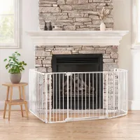 Blanco – parque para perros modular de 8 paneles de acero al carbono y abs – cierre automático