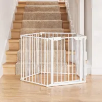 Barrera de seguridad para perros plegable de metal y plástico, 300 x 74,5 cm, interior