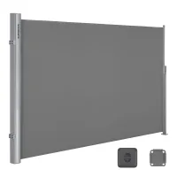 Toldo lateral de aluminio, tejido de 280 g/m², cofre y poste ligeros, balcón, gris