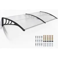 Marquesina curva para montar uno mismo para puertas y ventanas, paneles de policarbonato y perfiles de aluminio, 195 x 75 x 23 cm