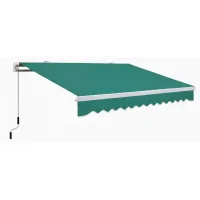Toldo verde para balcón y terraza, toldo manual de manivela, estructura de aluminio y metal, lona de poliéster 280 g/m²