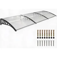Marquesina para puerta y ventana, paneles policarbonato celular 5 mm, perfiles aluminio, protección anti-uv, 295 x 90 x 23,5 cm