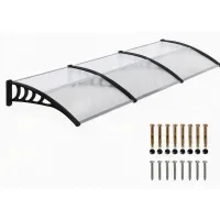 Marquesina de policarbonato alveolar y aluminio para puerta y ventana, 303 x 96 cm, forma curvada anti-uv
