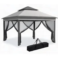 Gazebo plegable de acero con lona oxford y mosquiteras, 326 x 326 x 272 cm, para jardín y recepciones