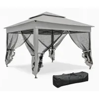 Gazebo plegable para jardín 325 x 325 x 270 cm, estructura metálica y lona de poliéster