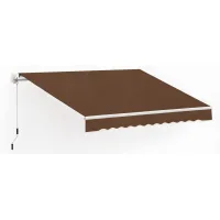 Toldo de pared con manivela y brazo articulado, lona de poliéster recubierta, estructura de aluminio, 295 x 245 cm, color café
