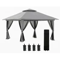 Carpa de jardín cuadrada 392 x 392 x 283 cm, cenador plegable con altura regulable para terraza y recepciones