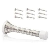 Paquete de 10 topes de puerta de resorte plateados - tope de puerta flexible de 8,25 cm (3-1/4 pulg.) con puntas de goma blancas