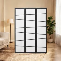 Biombo plegable de 3 paneles de madera de paulownia y tela no tejida, separador de interiores 120 x 170 cm