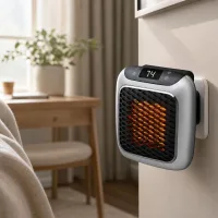 Calefactor eléctrico de cerámica 800w, termostato digital led, temporizador 1-12h, enchufe directo pared, silencioso y compacto para hogar