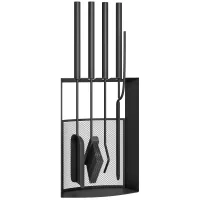 Conjunto de accesorios de chimenea de 5 piezas en metal negro con escoba, pala, púa, tenazas y soporte robusto de 36,5 cm