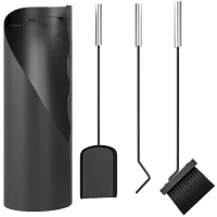 Conjunto de accesorios para chimenea de 4 piezas en metal negro con pala, escoba, atizador y cubo 20x20x65 cm