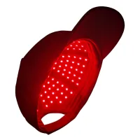 Gorro rojo luminoso, dispositivo de belleza capilar con luz infrarroja roja y azul para uso doméstico.