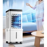 Enfriador de aire evaporativo, ventilador de 15 l, 3 velocidades, 4 acumuladores de frío, depósito de agua extraíble, modelo con control remoto.