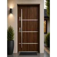 Puerta de entrada acorazada serie térmica unico nogal 204,5 x 87,6 cm apertura derecha | manillón