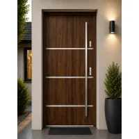 Puerta de entrada acorazada serie térmica unico nogal 204,5 x 87,6 cm apertura izquierda | manillón