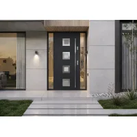 Puerta de entrada acorazada serie térmica dionizos gris antracita con cristal 204,5 x 87,6 cm apertura izquierda | manillón