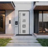Puerta de entrada acorazada serie térmica dionizos blanco con cristal 204,5 x 87,6 cm apertura derecha | manillón