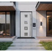 Puerta de entrada acorazada serie térmica dionizos blanco con cristal 204,5 x 87,6 cm apertura izquierda | manillón