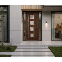 Puerta de entrada acorazada serie térmica dionizos nogal con cristal 204,5 x 87,6 cm apertura derecha | manillón