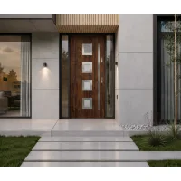 Puerta de entrada acorazada serie térmica dionizos nogal con cristal 204,5 x 87,6 cm apertura izquierda | manillón