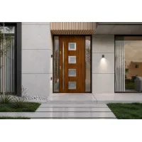 Puerta de entrada acorazada serie térmica dionizos roble dorado con cristal 204,5 x 87,6 cm apertura derecha | manillón