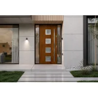 Puerta de entrada acorazada serie térmica dionizos roble dorado con cristal 204,5 x 87,6 cm apertura izquierda | manillón