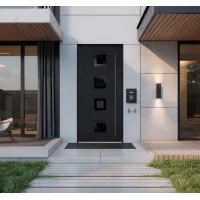 Puerta de entrada acorazada serie térmica dionizos negro antracita con cristal 204,5 x 87,6 cm apertura izquierda | manillón