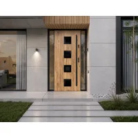 Puerta de entrada acorazada serie térmica dionizos roble sonoma con cristal 204,5 x 87,6 cm apertura izquierda | manillón