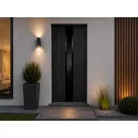 Puerta de entrada acorazada serie térmica neptun negro antracita con cristal 204,5 x 87,6 cm apertura derecha | manillón